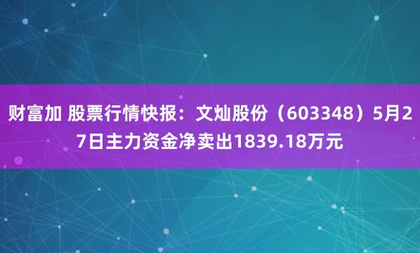 财富加 股票行情快报：文灿股份（603348）5月27日主力资金净卖出1839.18万元
