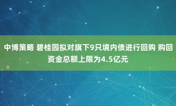 中博策略 碧桂园拟对旗下9只境内债进行回购 购回资金总额上限为4.5亿元