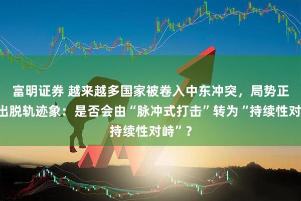 富明证券 越来越多国家被卷入中东冲突，局势正显露出脱轨迹象：是否会由“脉冲式打击”转为“持续性对峙”？